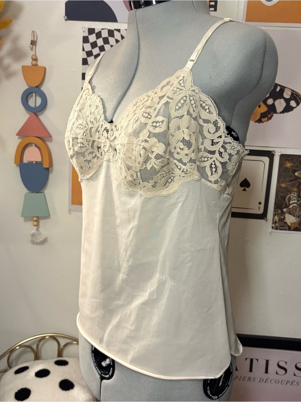 Vintage Olga Ivory Lace Lingerie Cami Top - Picture 5 of 6